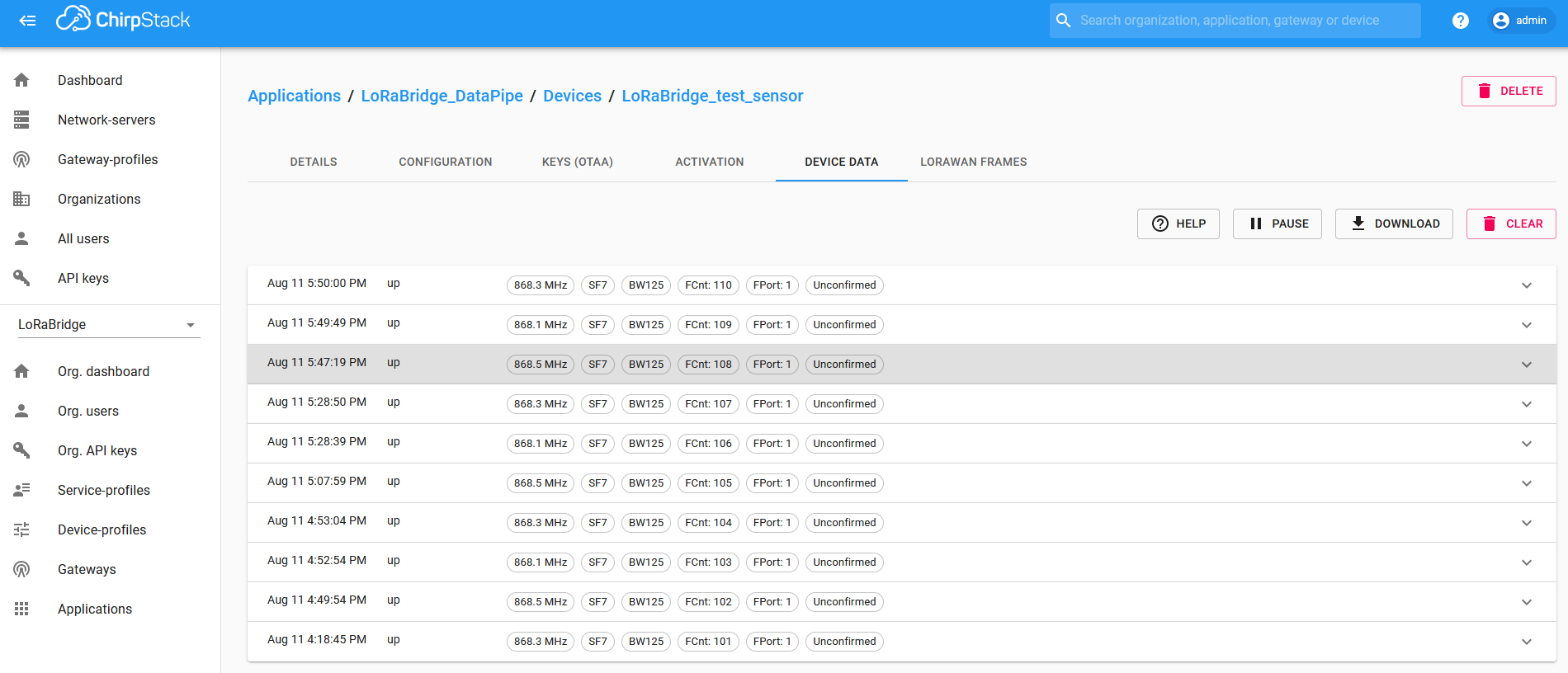 ChirpStack web interface